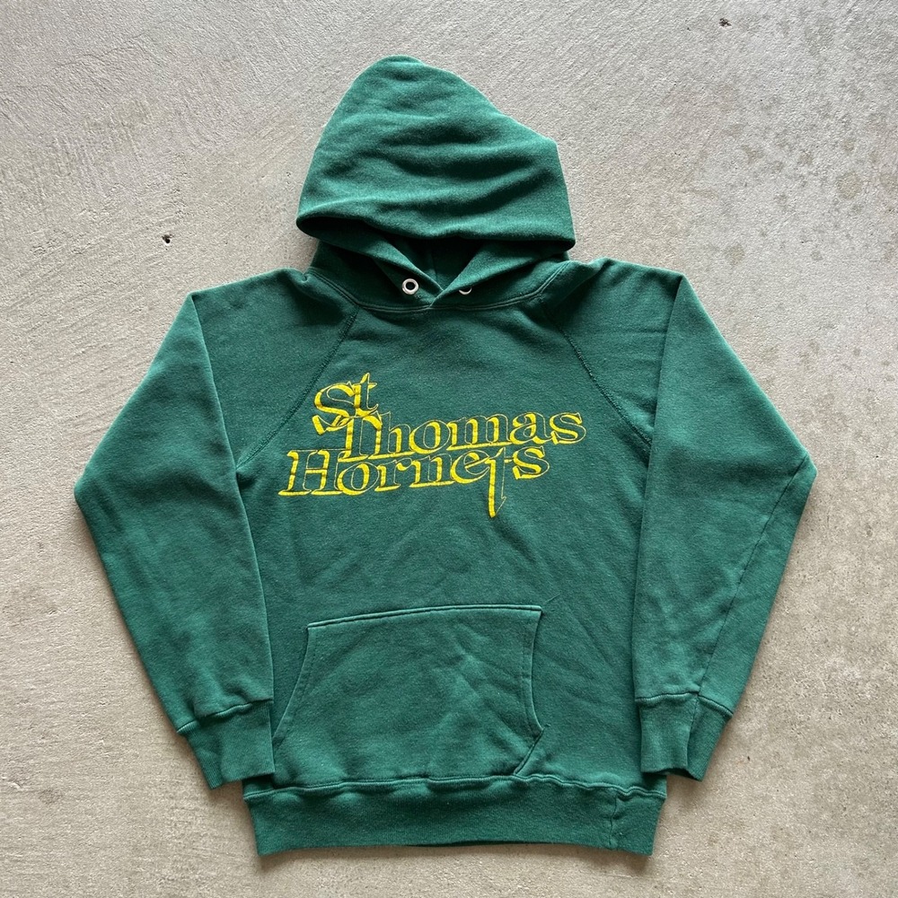 Vintage 80s Champion St Thomas Hornets Sweatshirt Youth Large Green Hoodie USA